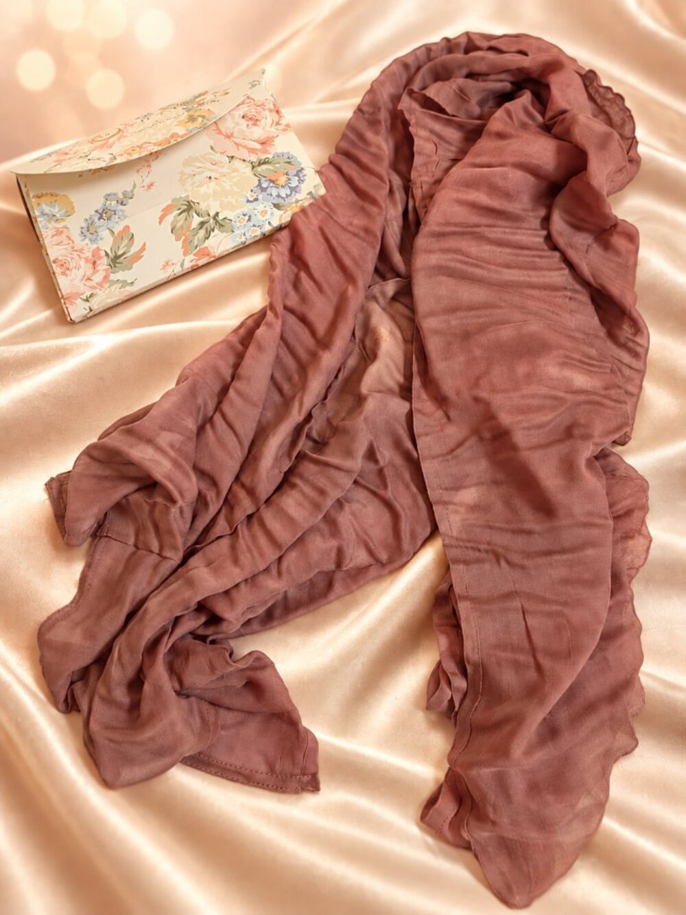 NWT Antique Pink Crinkled Gauze Shawl Scarf 27x72